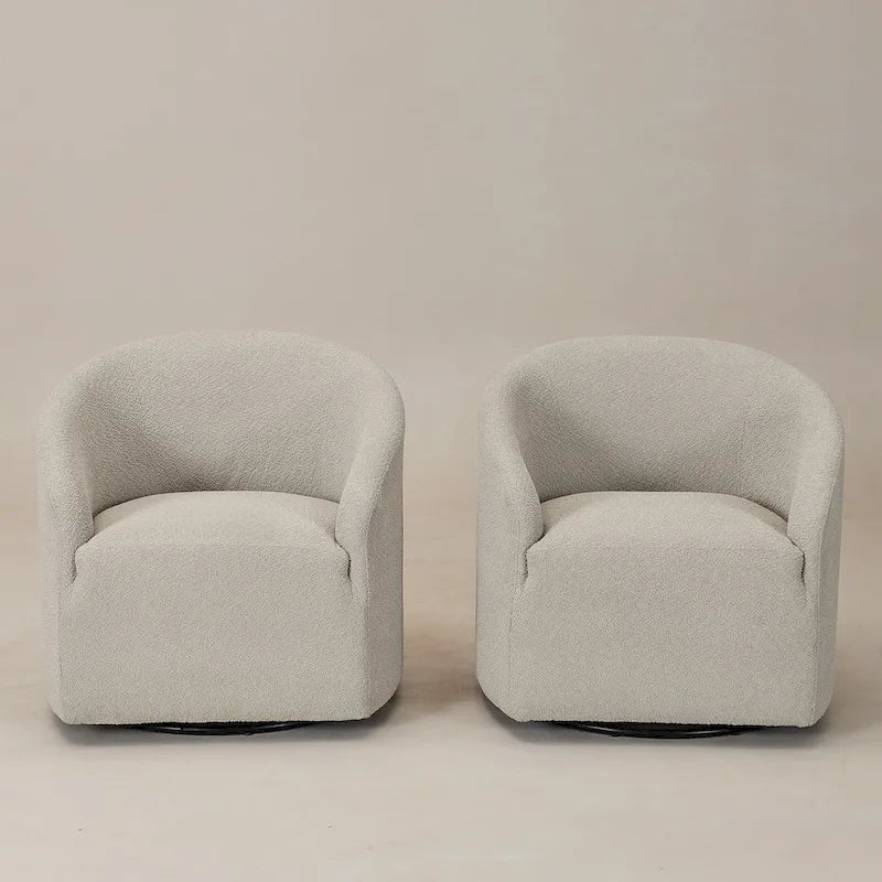 KINWELL 32 W Bouclé-gepolsterter drehbarer Fasssessel (2er-Set)