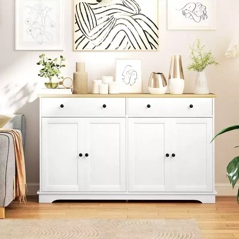 HOMCOM Sideboard-Buffetschrank mit Stauraum, moderner Küchenschrank mit 4 Türen, 2 Schubladen und 2 verstellbaren Einlegeböden, Kaffeebar-Schrank
