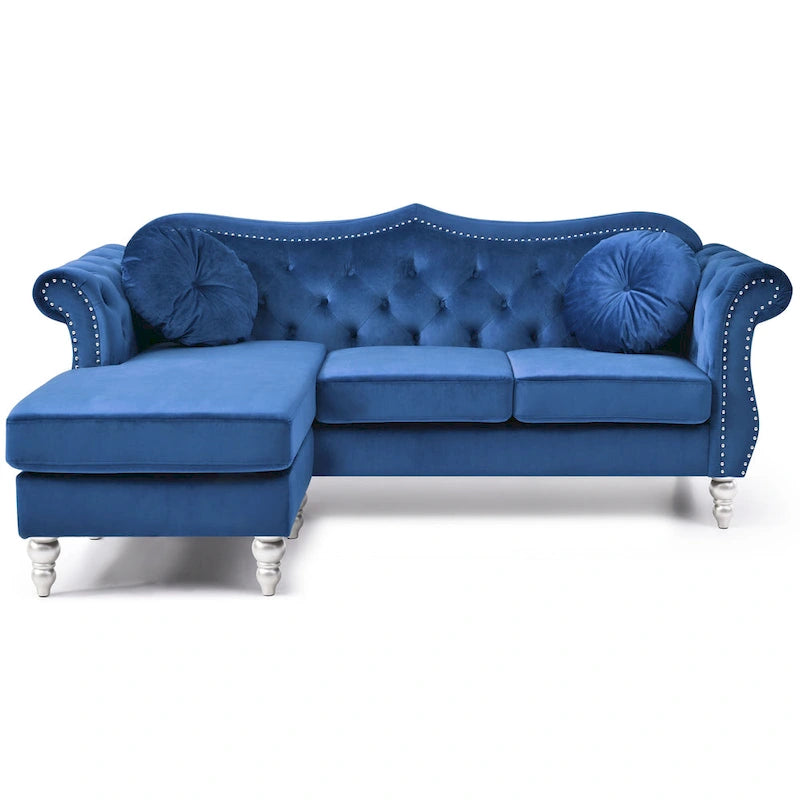 Hollywood-Samtsofa mit beidseitig montierbarer Chaiselongue