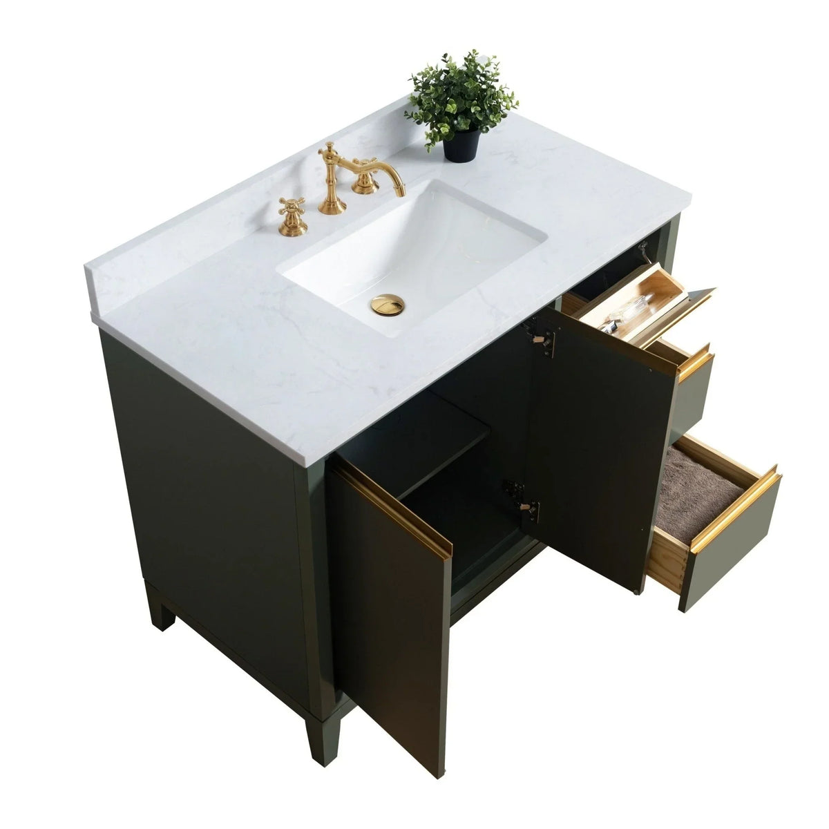 Vanity Art Badezimmerschrank mit Keramikwaschbecken und Platte aus technischem Marmor