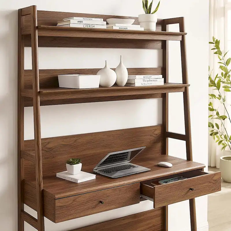 Schreibtisch mit Bücherregal und Schubladen