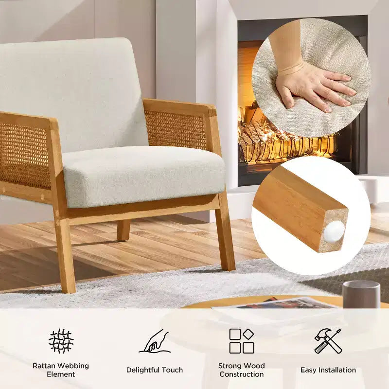 Yaheetech 2er-Set gepolsterte Akzentstühle mit Rattan-Seiten für Wohnzimmer und Schlafzimmer
