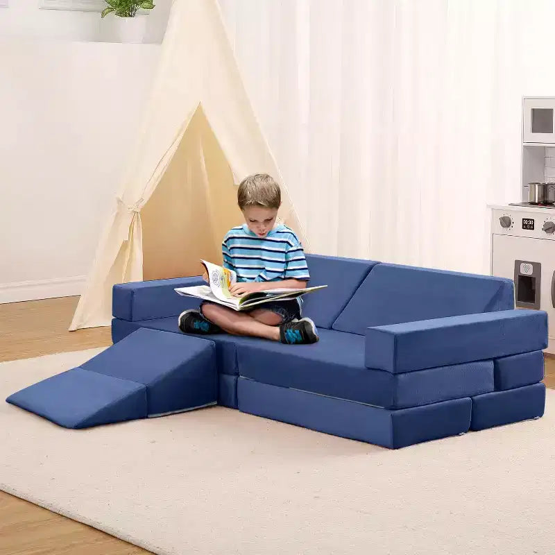 Indoor-Klettersofa, 12-teilige modulare Spielcouch mit quadratischem Bällebad & Kletterrampe, Kissen-Spielset