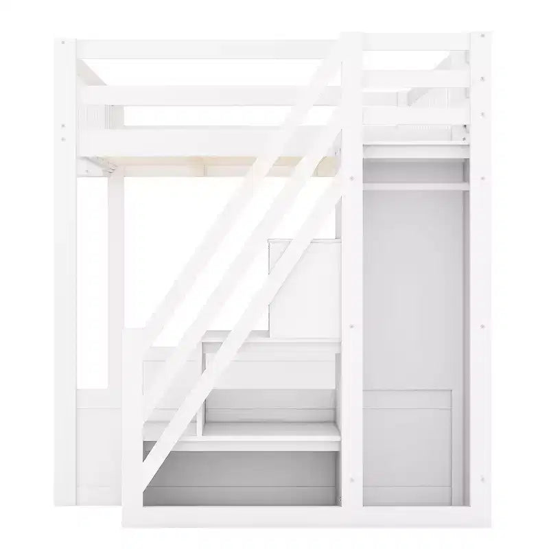 Queen-Hochbettgestell mit Treppe, Kleiderschrank & Regalen - MDF, 650 lb
