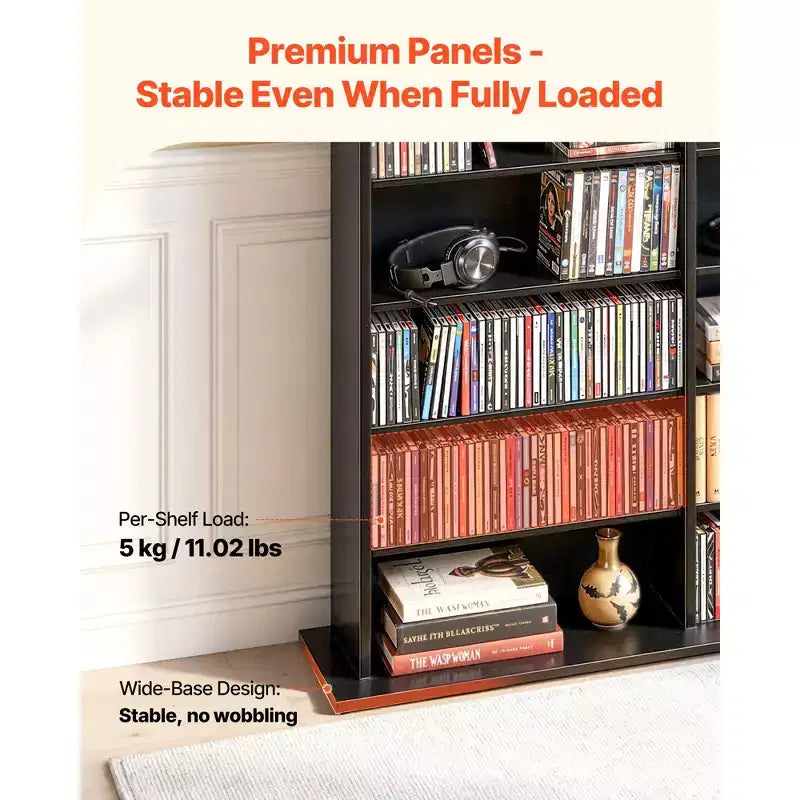 VEVOR Medienregal, 8-stöckiger DVD-Organizer, 55,91 x 8,66 x 51,18 Zoll Multimedia-Aufbewahrungsorganizer für CDs, DVDs, Bücher & Spiele, Schwarz