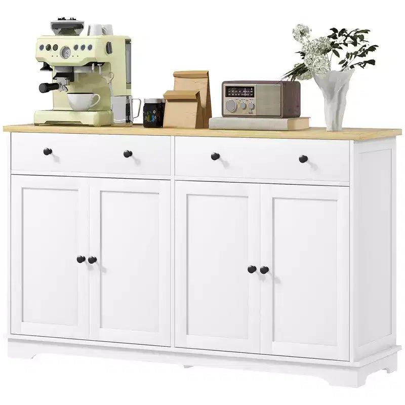 HOMCOM Sideboard-Buffetschrank mit Stauraum, moderner Küchenschrank mit 4 Türen, 2 Schubladen und 2 verstellbaren Einlegeböden, Kaffeebar-Schrank