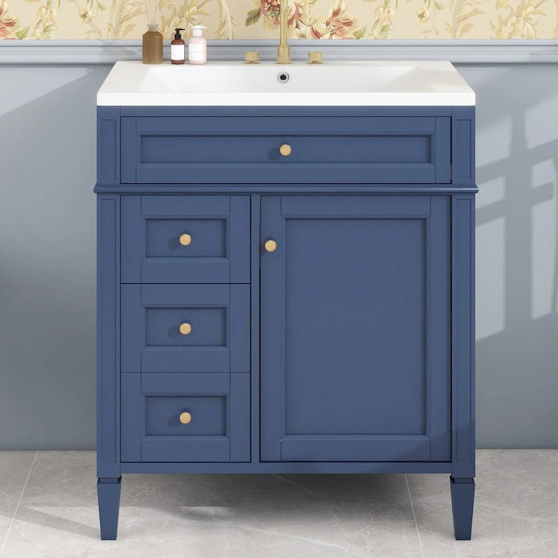 Badezimmerschrank mit integriertem Waschbecken und Kippschublade