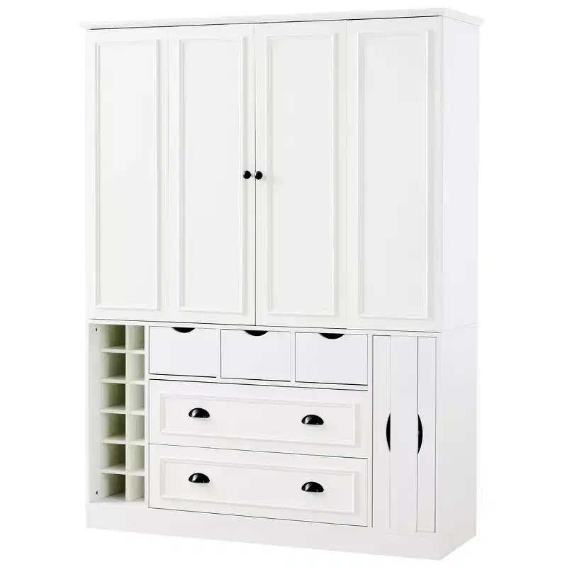 Whisen 71 Zoll hoher freistehender Küchenschrank, großer Vorratsschrank für das Esszimmer, Anrichte mit 4 Falttüren, Regalen und Weinregalen
