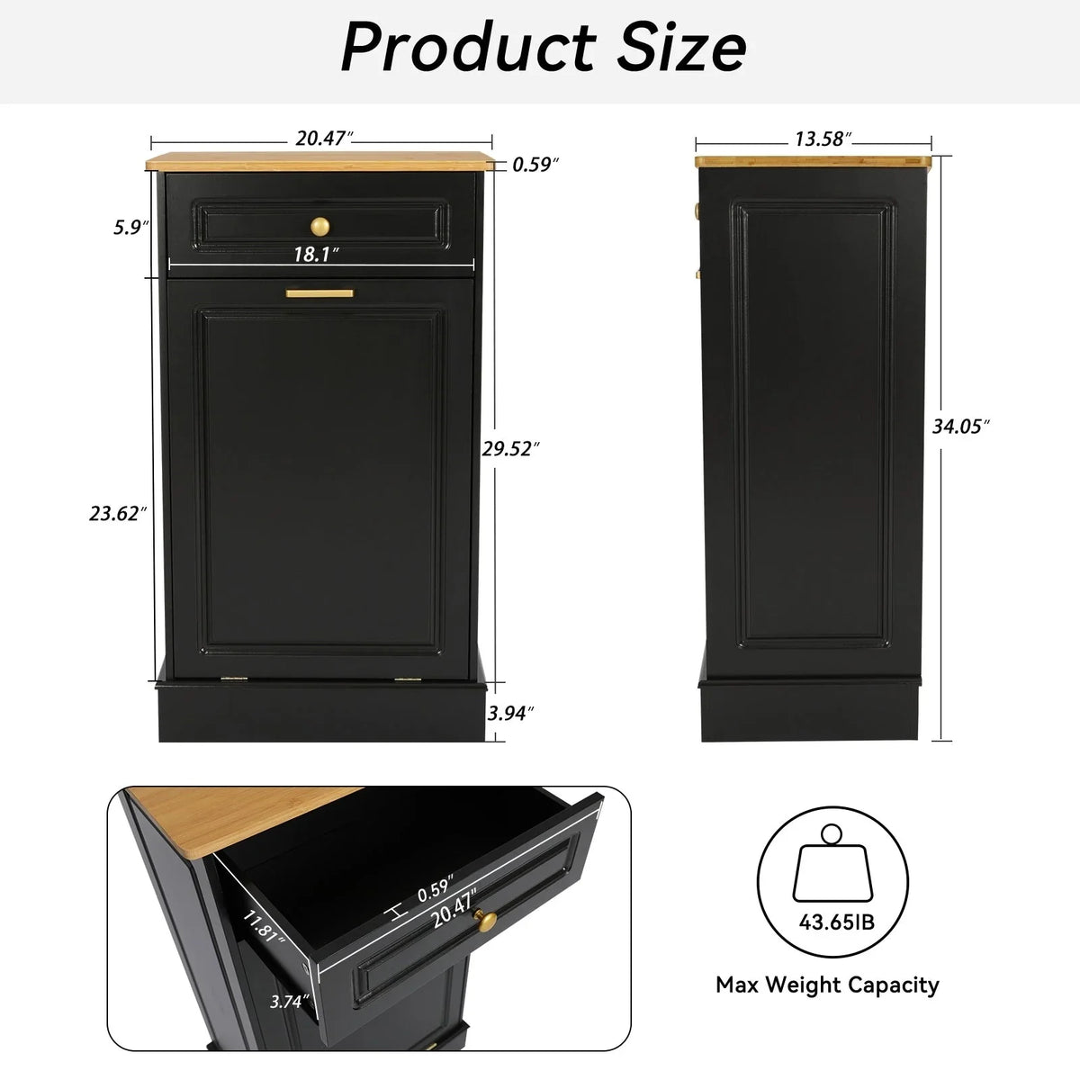 Küche Abklappbarer Mülleimer-Schrank Stauraum Holzeimer mit Schublade für die Arbeitsplatte
