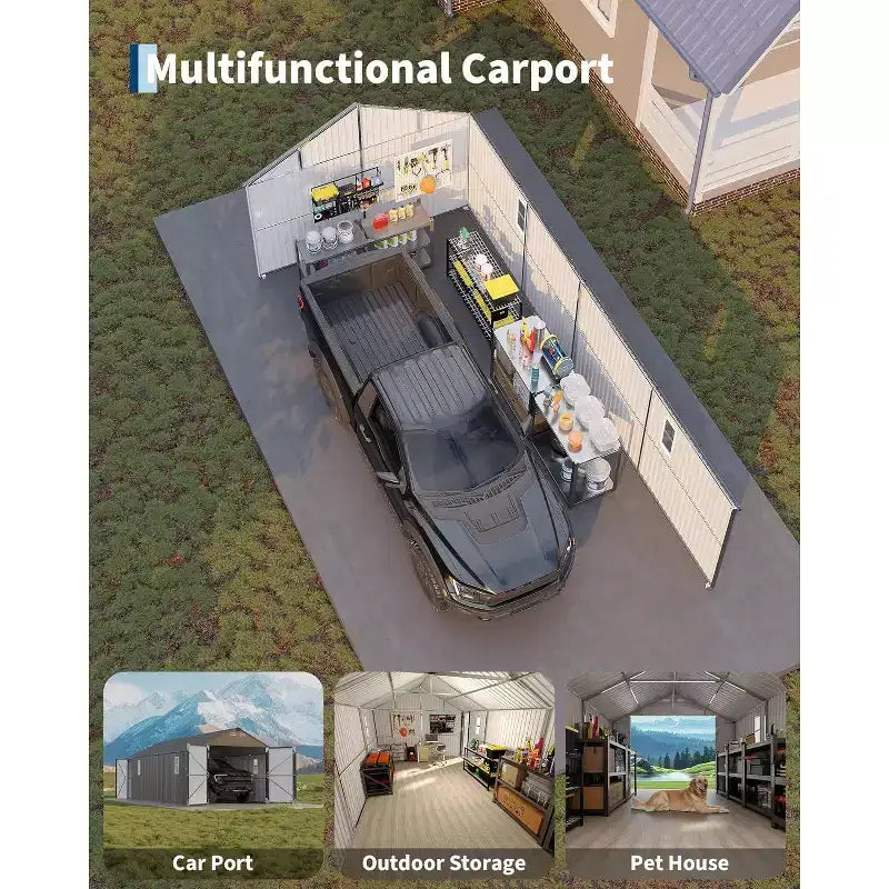 12 × 25 Fuß großer, vollständig geschlossener Metall-Carport mit Vertikaldach und Stahlrahmen