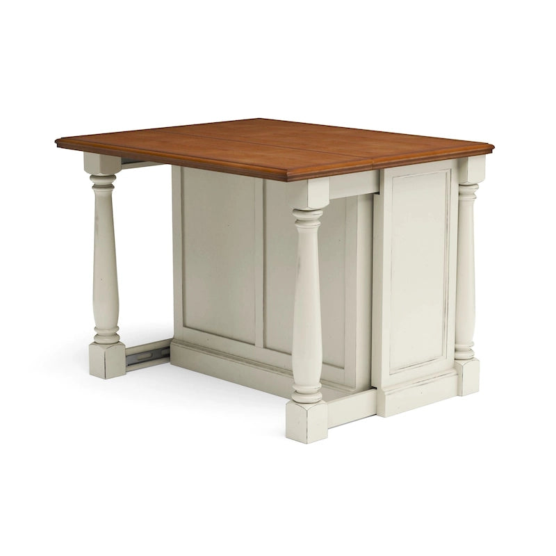 Homestyles Monarch 3-teiliges Kücheninsel-Set aus cremeweißem Holz mit ausklappbarer Holzplatte – 48 x 25 x 36