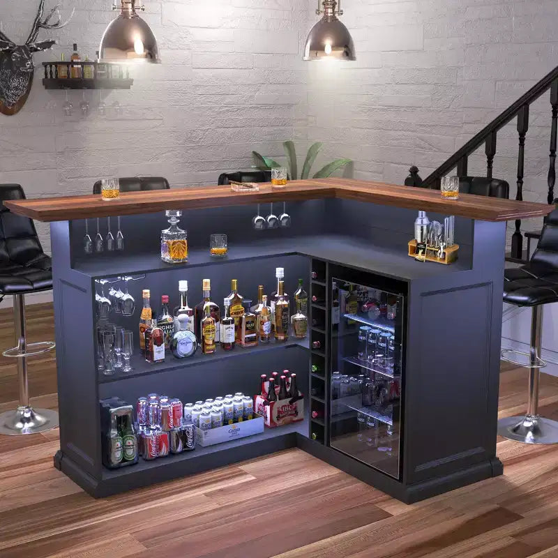 GDLF L-förmige Hausbar mit Kühlschrankfach, moderner übergroßer Bartresen für den Keller