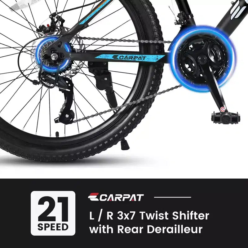 Okak 26 Zoll Mountainbike mit 21 Gängen und Scheibenbremsen, Kinder-Dirtbike mit Rahmen aus kohlenstoffreichem Stahl, Herrenfahrrad für Erwachsene & Jugendliche