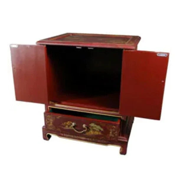 Handgefertigter Beistelltisch mit lackierter chinesischer Landschaftsmalerei im Vintage-Stil – 20,00 B x 16,00 T x 24,50 H
