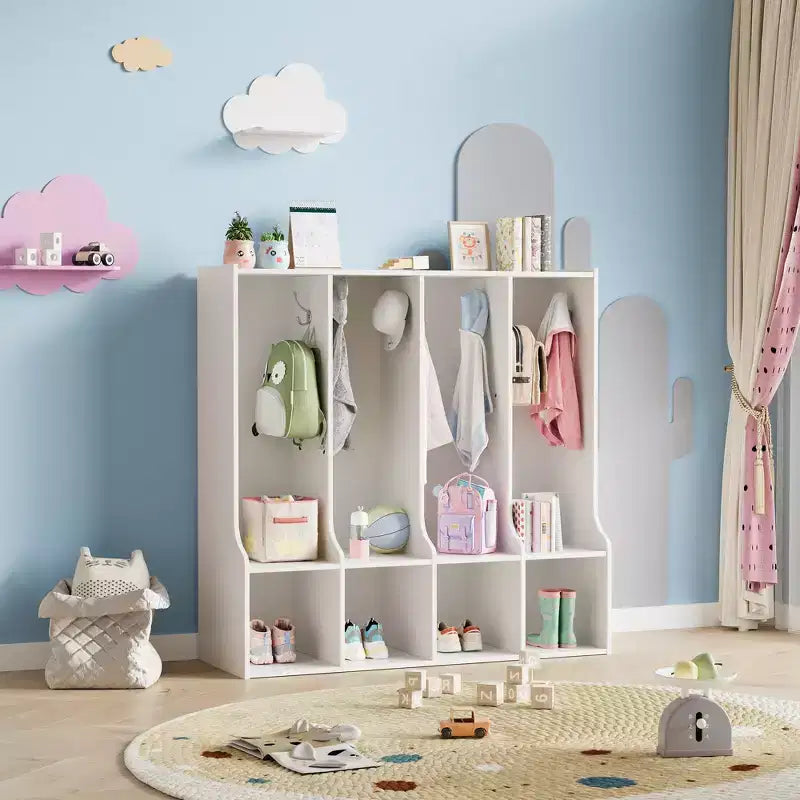 Acekool 4-teilige Kinder-Garderobe mit 4 Fächern & 8 Haken für Klassenzimmer, Kinderzimmer & Zuhause