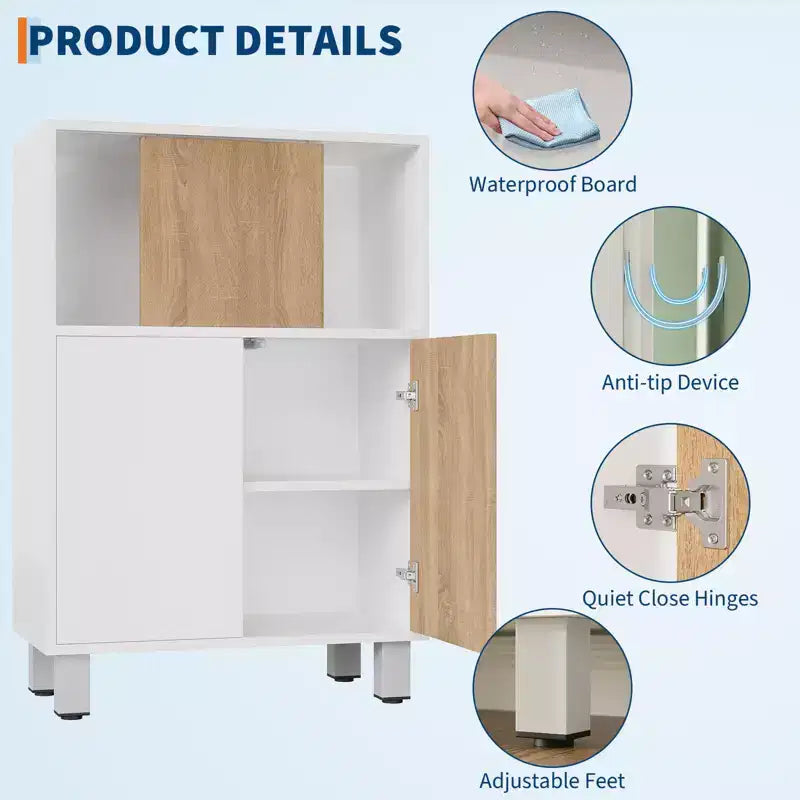 CuisinSmart Holzaufbewahrungsschrank, Sideboard-Buffetschrank mit Schiebetüren & verstellbaren Einlegeböden, Badezimmer-Vitrinenschränke, Weiß
