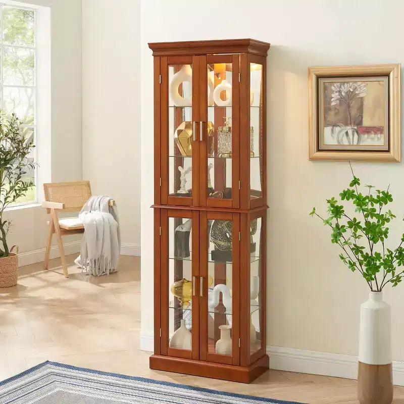 Vitrine, Wohnvitrine mit 6 verstellbaren Einlegeböden und Türen aus gehärtetem Glas, hoher Schrank für Wohnzimmer, Schlafzimmer
