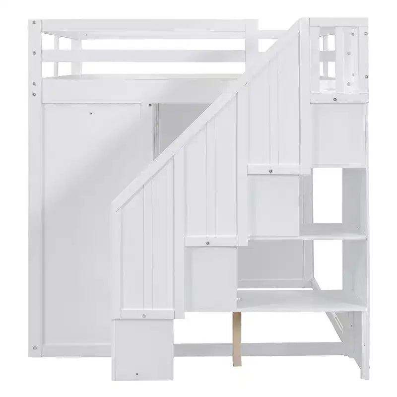 Teddy-Fleece-Tagesbett mit Staubrett und Schubladen, hohes Hochbett aus Holz mit vielseitigem Schreibtisch fürs Schlafzimmer