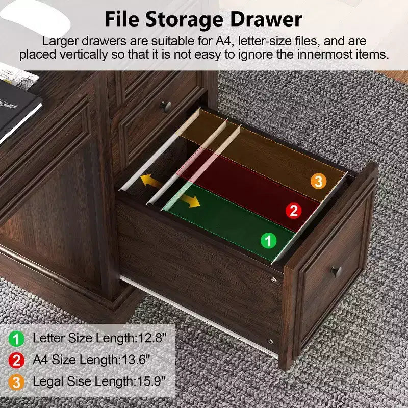 60-Zoll-Schreibtisch im Landhausstil fürs Homeoffice – Holzschreibtisch mit Schubladen und Stauraum im Schrank, rustikaler Schreibtisch für Arbeit und Studium