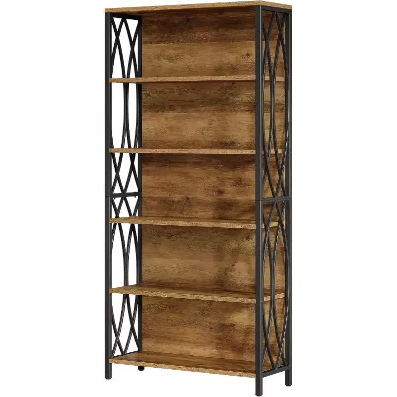 Lantine 70,87 Industrie-Bücherregal, 6-stufiges Regal mit geometrischem Metallrahmen & offenen Ablageflächen für Homeoffice, Wohnzimmer, Braun