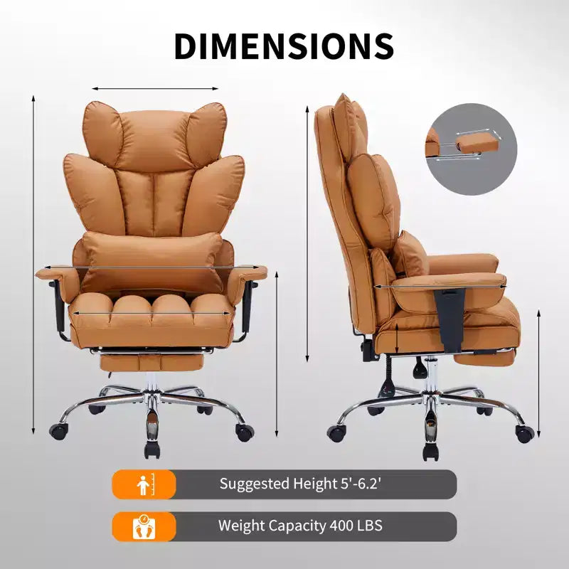 Großer Bürostuhl für große Personen mit Fußstütze, Gaming-Stuhl mit hoher Rückenlehne, Leder-Chefsessel, ergonomischer Schreibtischstuhl mit Lendenwirbelstütze