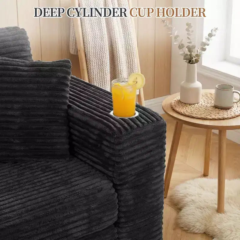 Celebalcony 103 modulares, rahmenloses Ecksofa, L-förmige Récamiere mit 2 Getränkehaltern, weiches Cord-Cloud-Sofa für das Wohnzimmer, keine Montage erforderlich