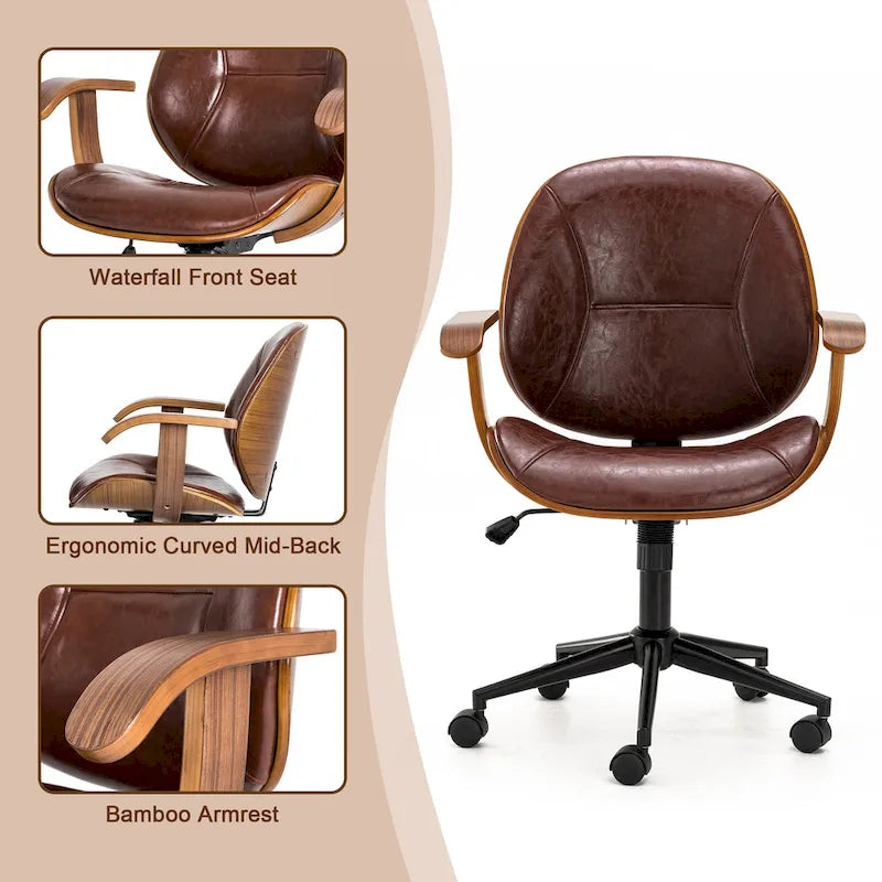 Glitzhome höhenverstellbarer, drehbarer Bürostuhl aus Kunstleder mit Armlehnen und ergonomischem Design