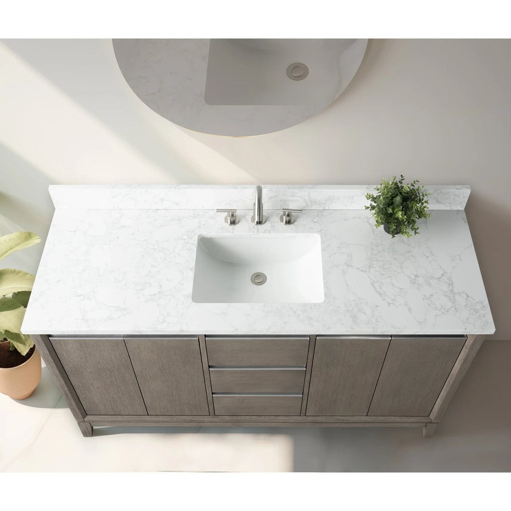 Vanity Art Badezimmerschrank mit Keramikwaschbecken und Platte aus technischem Marmor
