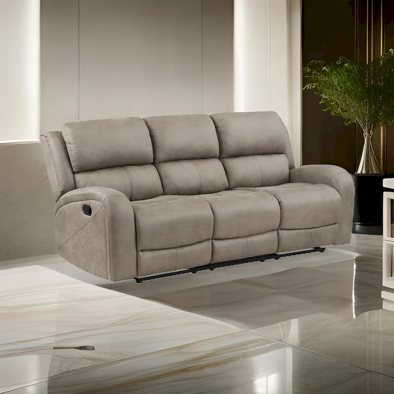 Patsy 85-Zoll manuelles Doppel-Recliner-Sofa, braun, Mikrofaser mit getufteter Rückenlehne