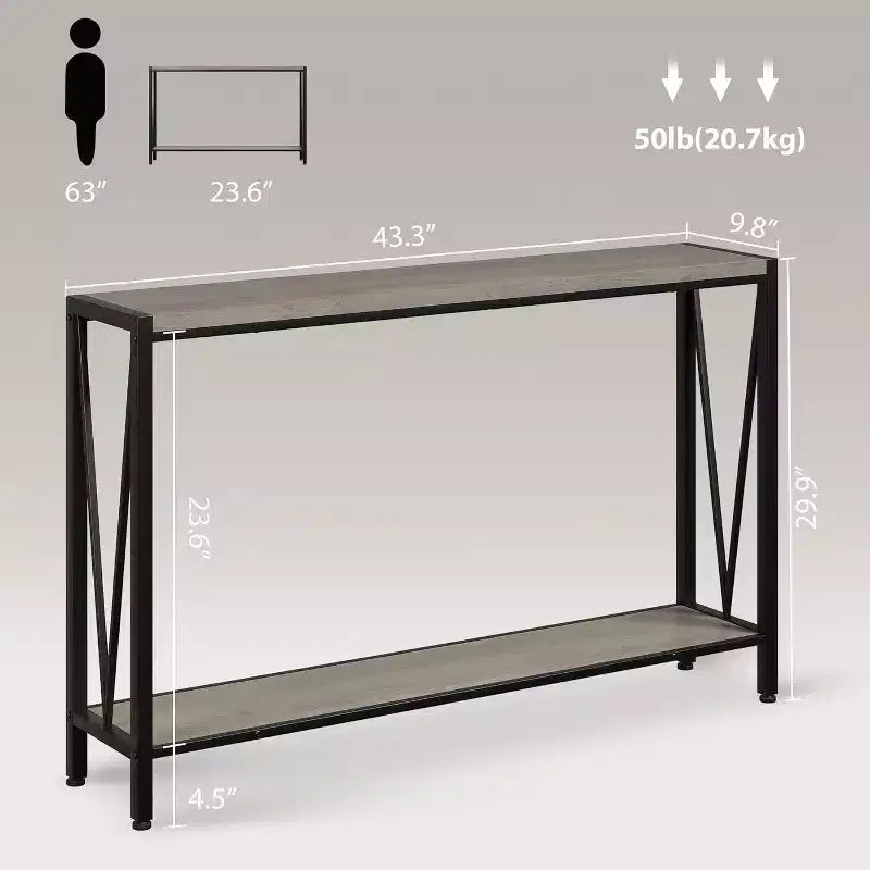 Konsolentisch, 110 cm (43 Zoll) 2-stöckiger Eingangstisch, schmaler Sofatisch mit Stauraum, für Wohnzimmer, Flur und Eingangsbereich