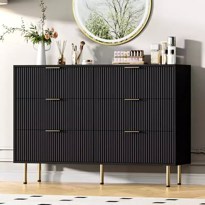 COZONY 6-Schubladen-Kommode mit geriffeltem Design, moderner Holz-Aufbewahrungsschrank, breite Schubladenkommode für Schlafzimmer, Wohnzimmer und Eingangsbereich