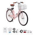 VEVOR Beachcruiser, 1-Gang, 26-Zoll Damen-Fahrrad in Pink mit großem Korb und Gepäckträger, sicheres und stabiles Citybike, Pink