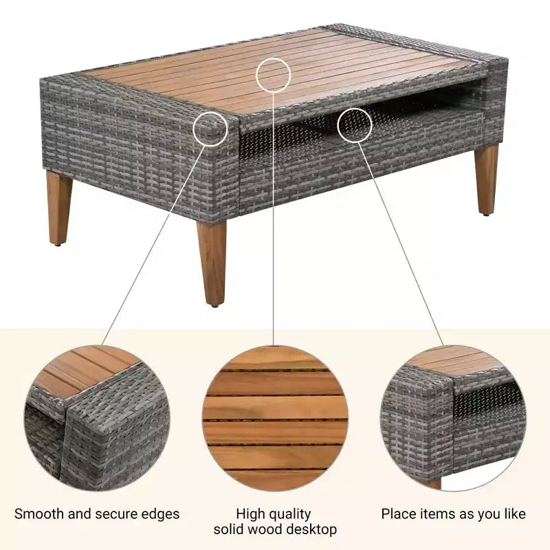 Whisen 6-teiliges Allwetter-PE-Geflecht-Sofaset, Outdoor-Rattan-Sofa mit Doppelkissen