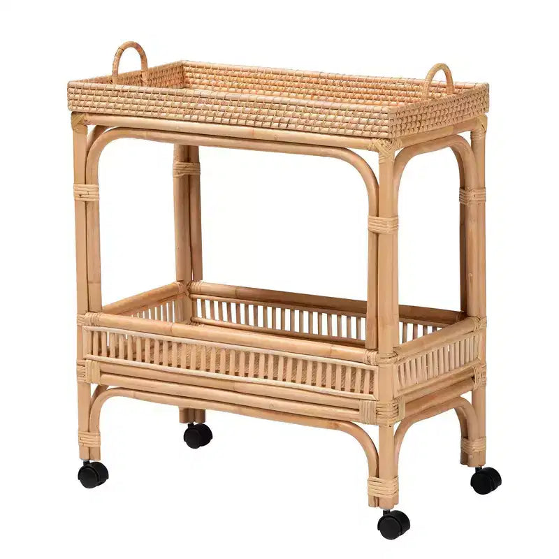 bali & pari Lombok Rattan-Servierwagen Naturbraun: Indoor-Barwagen mit Weinhalter, keine Montage erforderlich