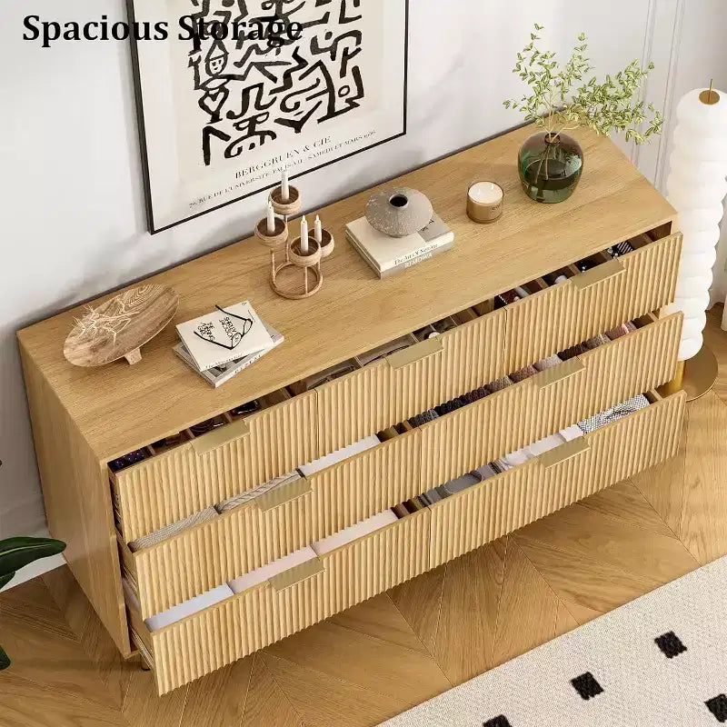 Kommode mit 7 Schubladen und Rillenoptik, moderner Aufbewahrungsschrank aus Holz, Schlafzimmermöbel für Wohnzimmer und Flur
