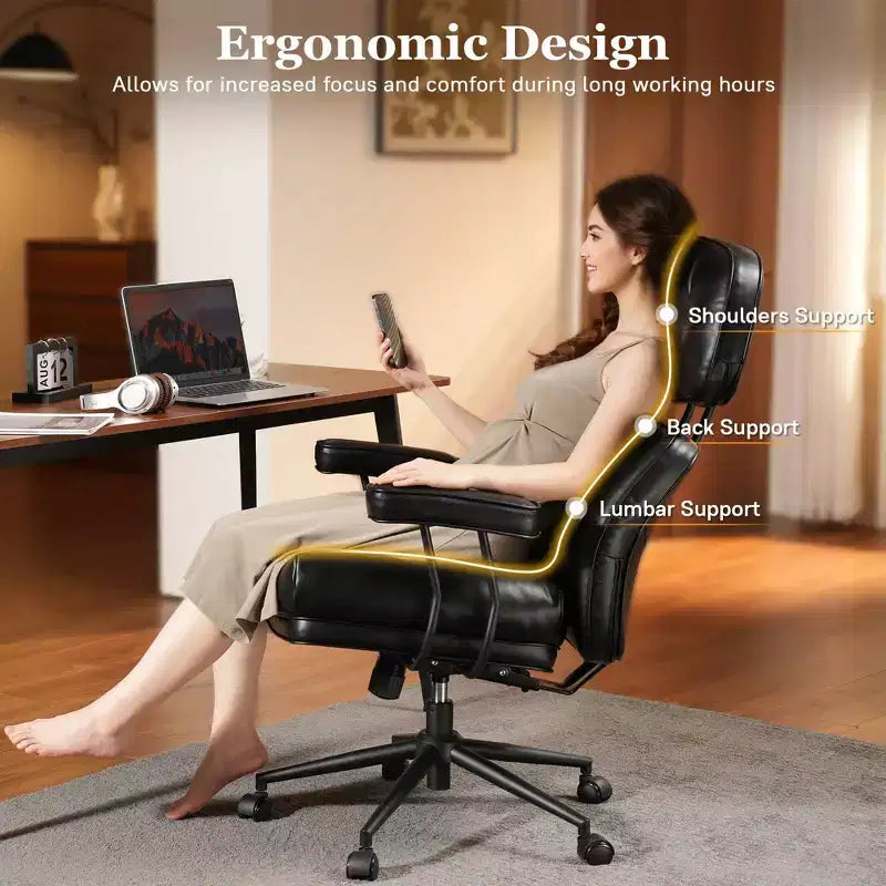 HOMLUX ergonomischer Chefsessel mit hoher Rückenlehne und Neigefunktion, komfortabler Lenden- und Nackenstütze