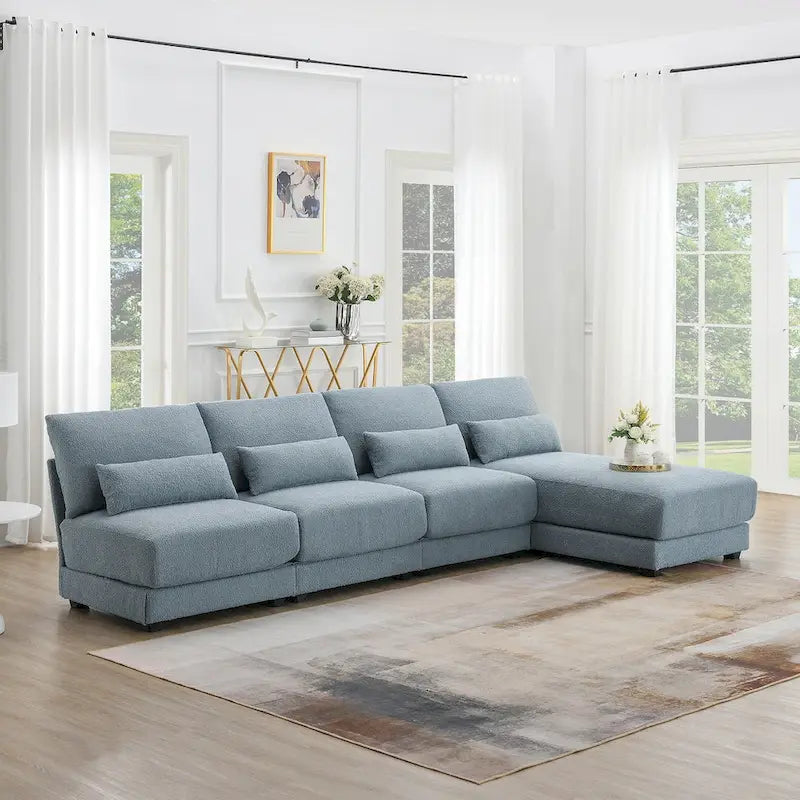 Übergroßes tiefes Ecksofa mit umkehrbarer Ottomane, umstellbares L-förmiges Sofa, Blau