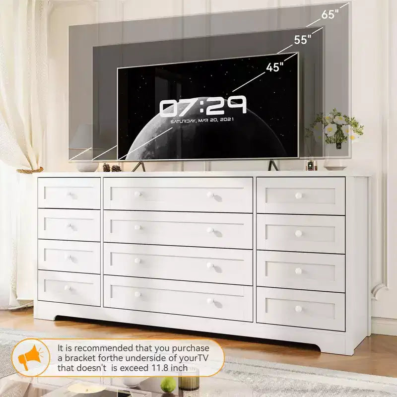 Kommode mit 12 Schubladen für das Schlafzimmer, aus Holz, moderner breiter TV-Ständer für 65-Zoll-Fernseher, Holz-Schubladenkommode, Landhausstil-Kleiderschrank für das Wohnzimmer