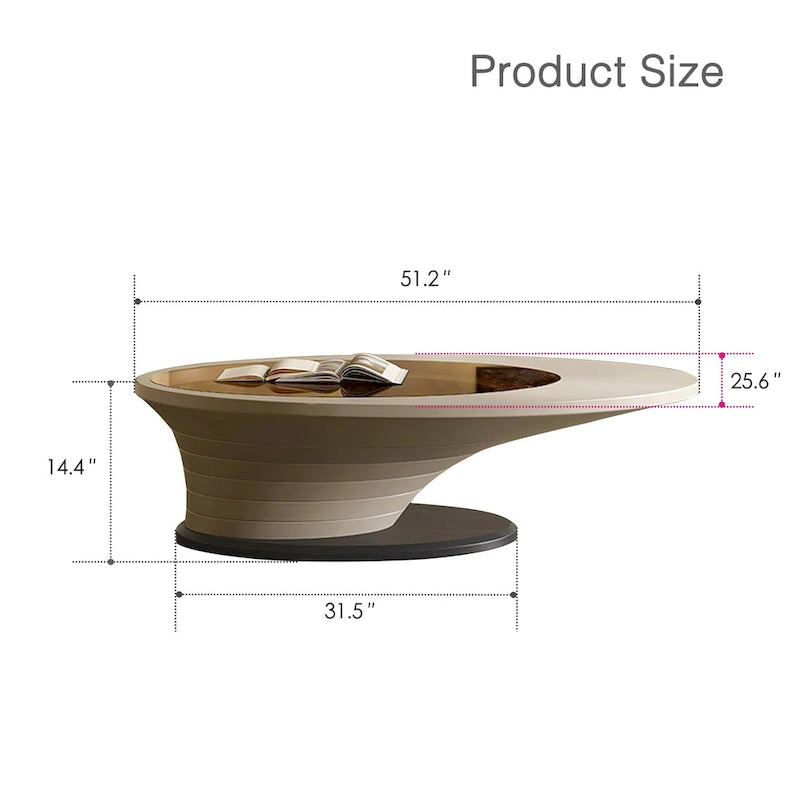Leichter Luxus Moderner minimalistischer Couchtisch mit ovaler Glasplatte und grauem Gestell 51 Zoll – L 51,18 B 25,59 H 14,37