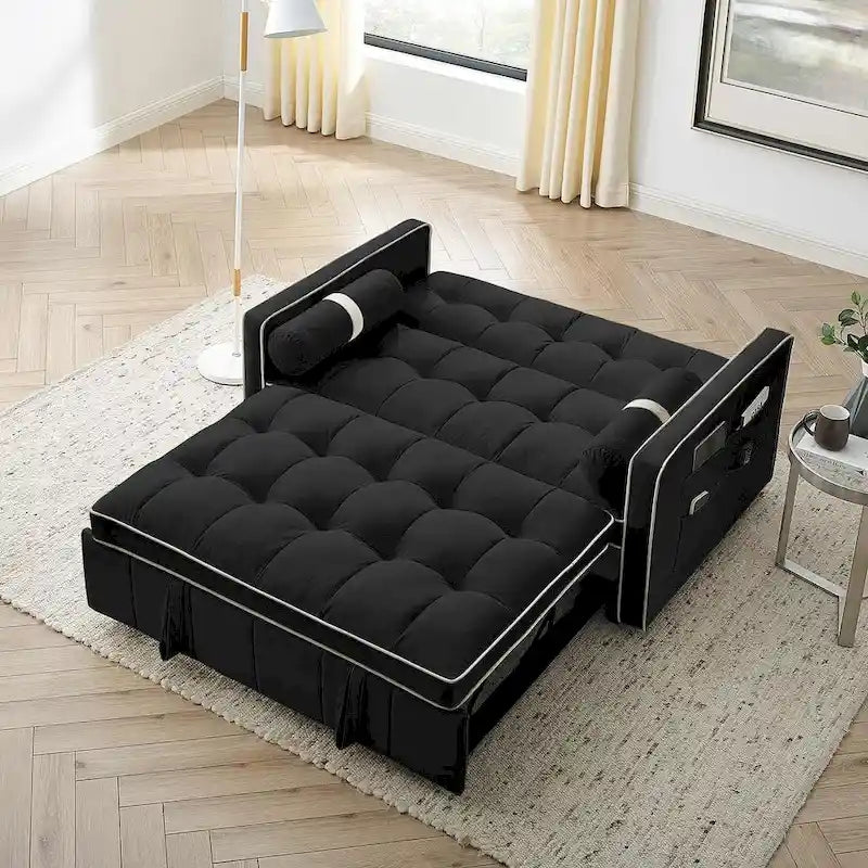 Multifunktionales Samt-Schlafsofa mit Ausziehfunktion, verstellbarer Rückenlehne und Kissen – k. A.