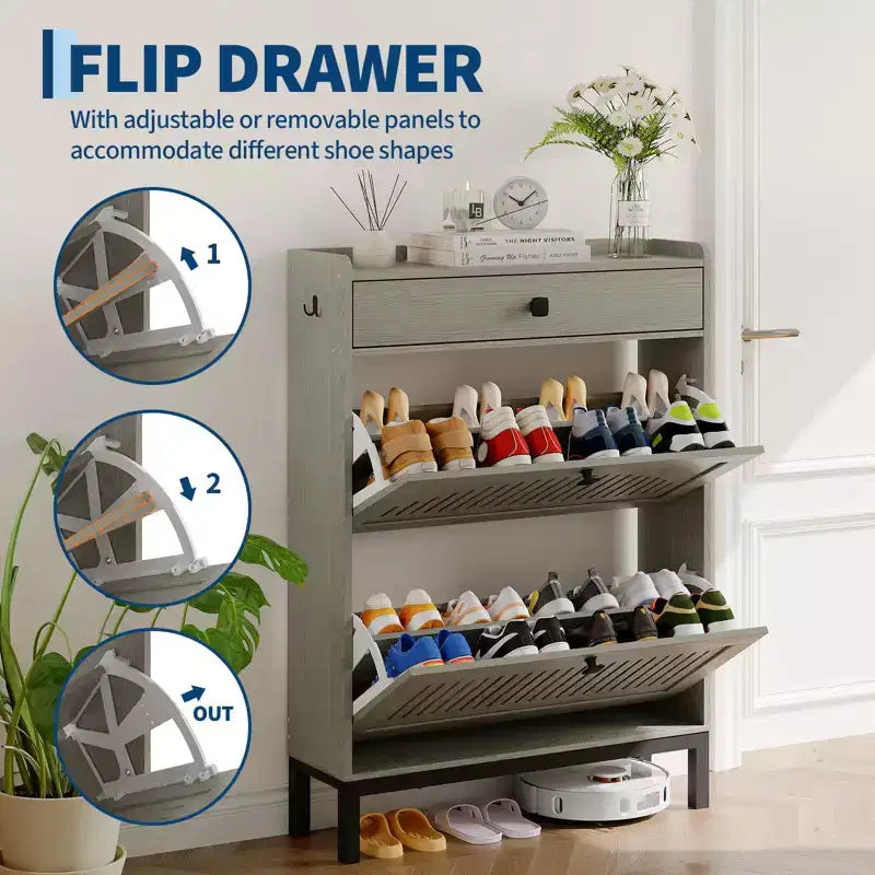 Moderner Schuhschrank aus Holz, verstellbarer Regalboden, freistehendes modernes Design, für Flur, Wohnzimmer