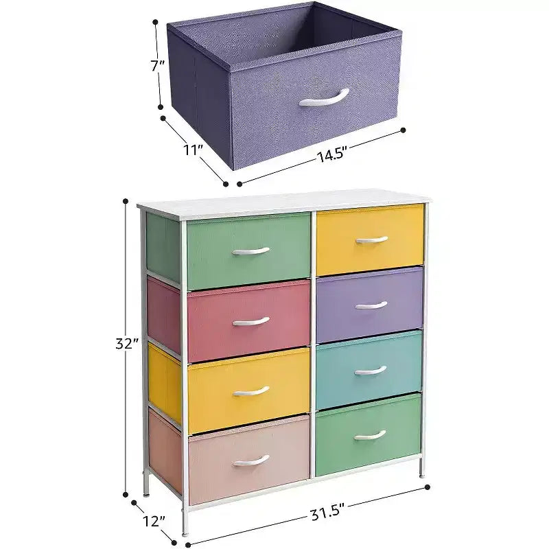 Sorbus Kommode mit 8 Schubladen – Aufbewahrungsmöbel mit Stahlrahmen, Holzoberfläche und Stoffkörben – für Schlafzimmer, Kleiderschrank, Büro und mehr