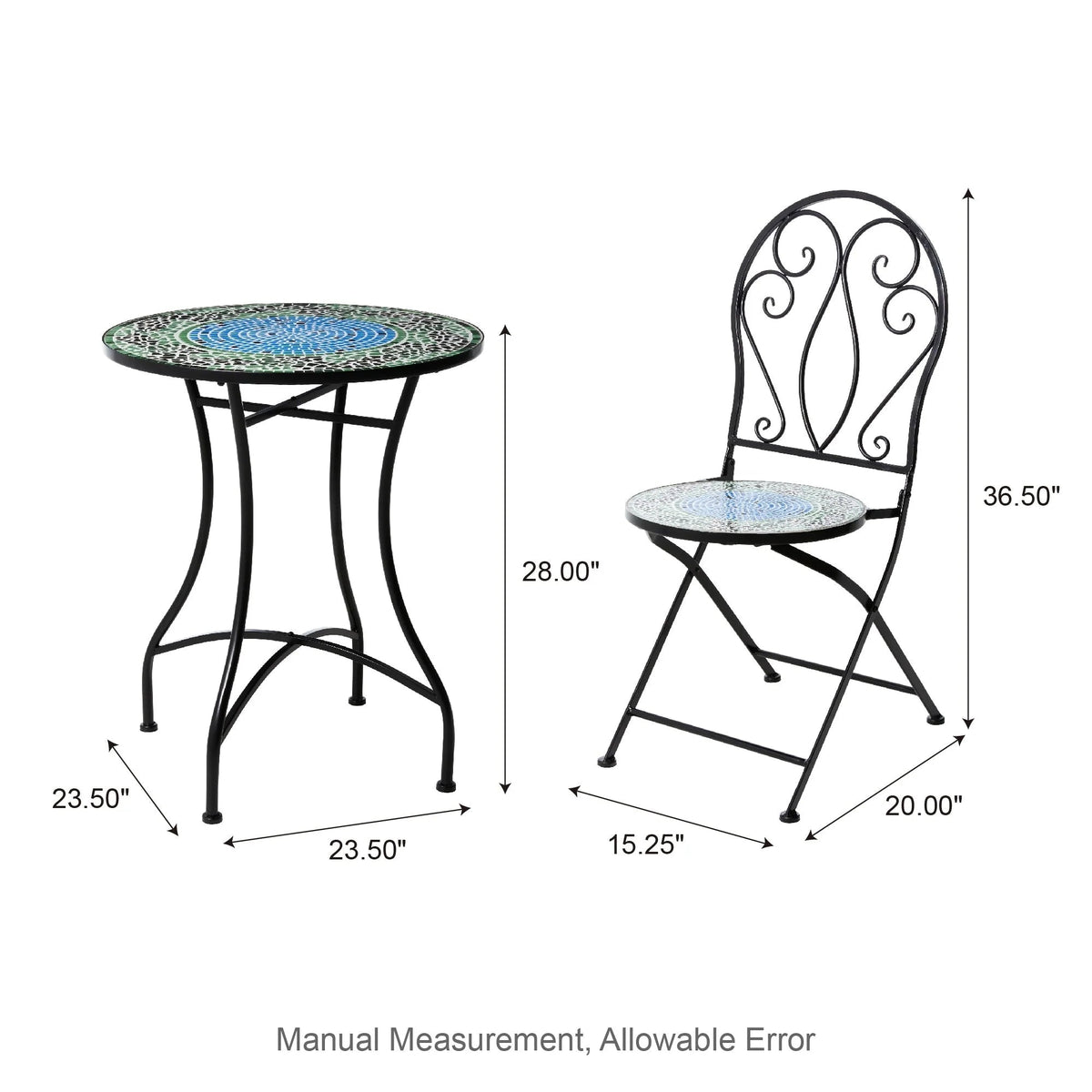 Glitzhome Klappbares Bistro-Set aus Metall für den Außenbereich, 3-teilig, Terrassentisch und Stühle