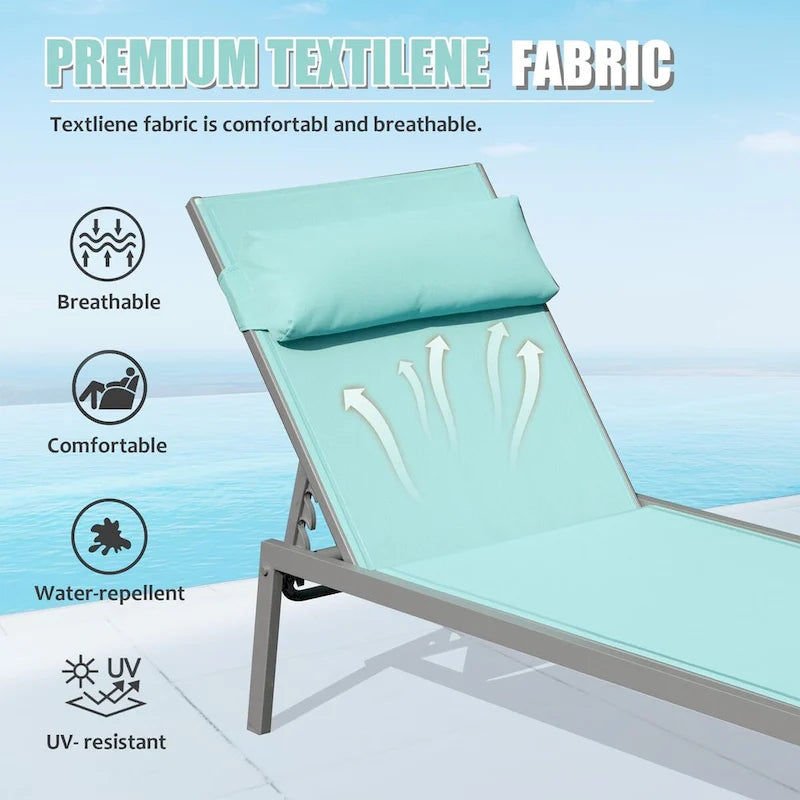 3-teiliges Terrassen-Liegen-Set, Aluminium-Poolliegen mit Beistelltisch, verstellbare wetterfeste Outdoor-Liegestühle