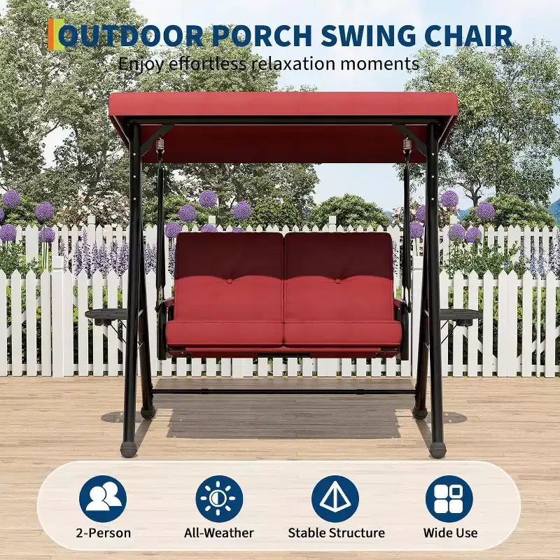 Verstellbarer Outdoor-Doppelsitz-Schaukelstuhl mit Sonnendach, gepolsterter Sitzfläche und robustem Eisengestell – wetterbeständige Gartenbank für Terrasse, Balkon oder Garten