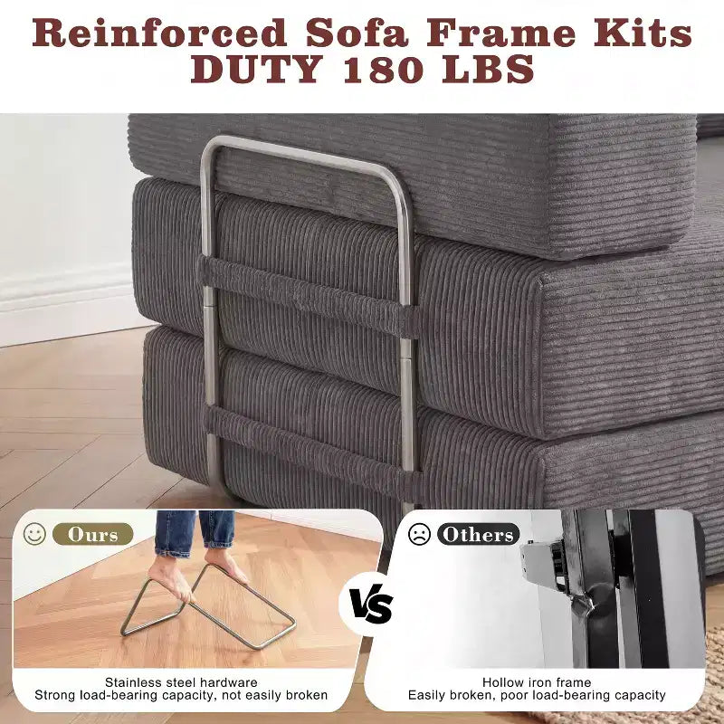 Dyonery 65-Zoll 5-in-1-Schlafsofa, zu einem Doppelbett umbaubar, mit festem Metallrahmen, Cord