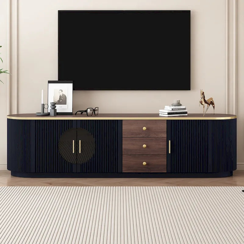 70,8-Zoll modernes minimalistisches TV-Lowboard für Fernseher bis 80 Zoll, Entertainment-Center mit 3 Schubladen und 1 Ablage mit Metallgriffen