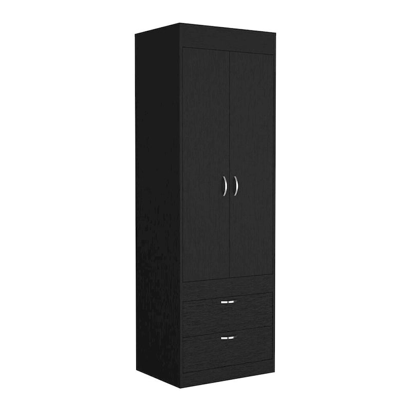 18.9 Moderner zweitüriger Kleiderschrank mit zwei unteren Schubladen und Kleiderstange fürs Schlafzimmer