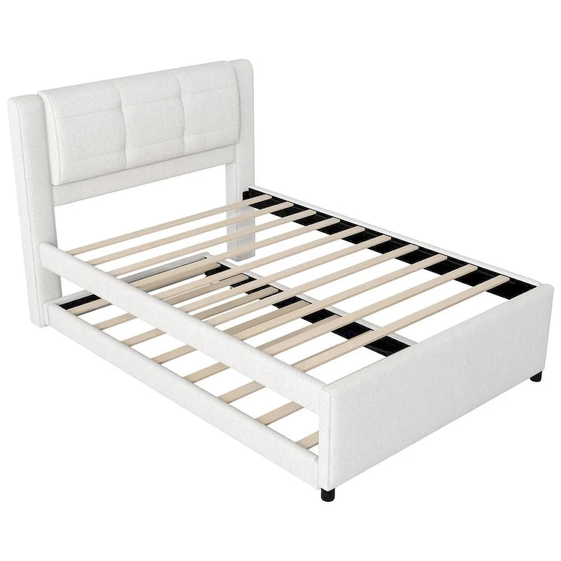 Merax Full-Size-Polster-Plattformbett mit Ausziehbett