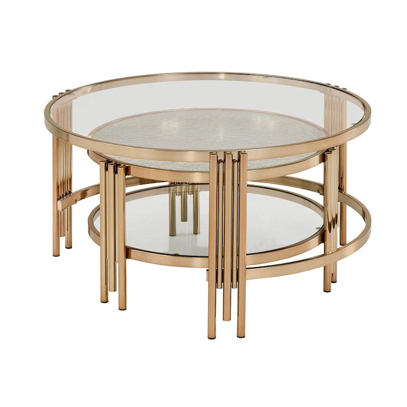 Bruges Couchtisch mit Strukturglas, champagnergoldenes Finish, mit Ablage von iNSPIRE Q Bold